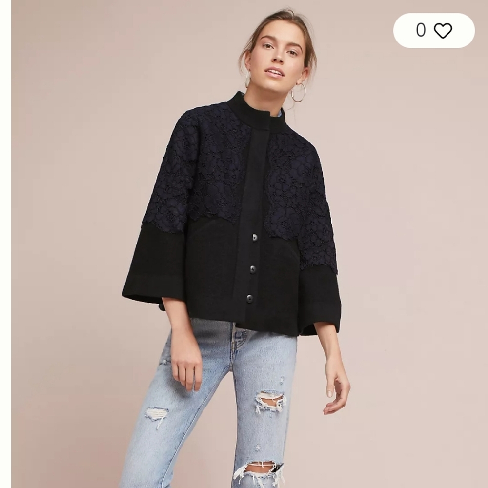Anthropologie Field Flower Laced Bell-Sleeve Jumper Jacket- Wool Blend - Picture 1 of 6
